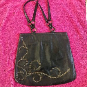 BERGE black leather stubs detail shoulder bag